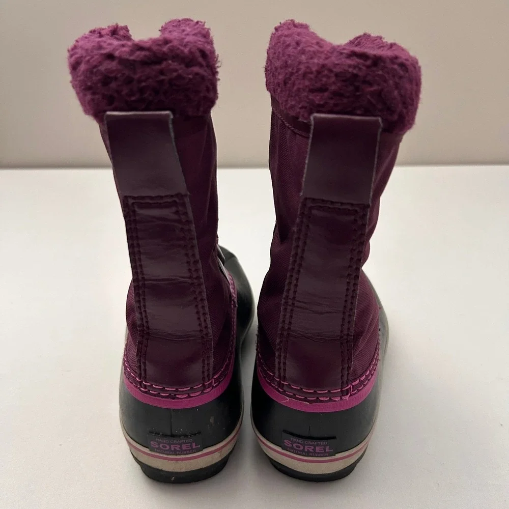 Sorel Snow Boots Girls Size 3 Purple Pink Waterproof‎ Fur Lined Lace-Up Winter
